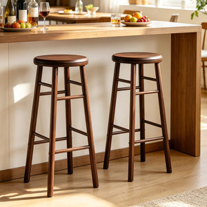 29" Swivel Bar Stools Set of 2 with Footrests & Crossbars-Walnut