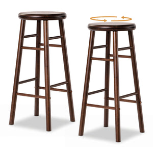 29" Swivel Bar Stools Set of 2 with Footrests & Crossbars-Walnut