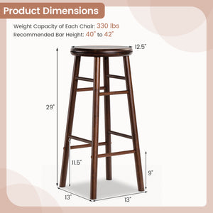 29" Swivel Bar Stools Set of 2 with Footrests & Crossbars-Walnut