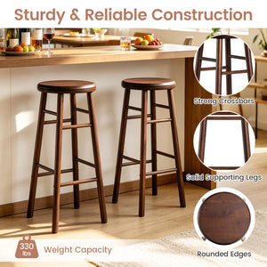 29" Swivel Bar Stools Set of 2 with Footrests & Crossbars-Walnut
