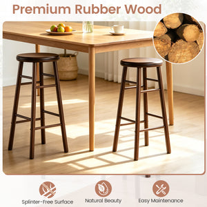 29" Swivel Bar Stools Set of 2 with Footrests & Crossbars-Walnut