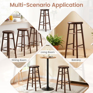 29" Swivel Bar Stools Set of 2 with Footrests & Crossbars-Walnut