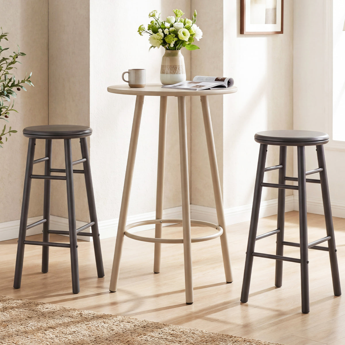 29" Swivel Bar Stools Set of 2 with Footrests & Crossbars-Gray