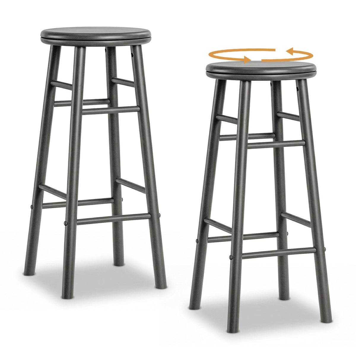 29" Swivel Bar Stools Set of 2 with Footrests & Crossbars-Gray