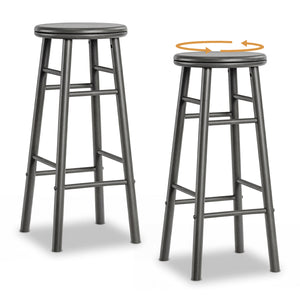 29" Swivel Bar Stools Set of 2 with Footrests & Crossbars-Gray