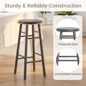 29" Swivel Bar Stools Set of 2 with Footrests & Crossbars-Gray