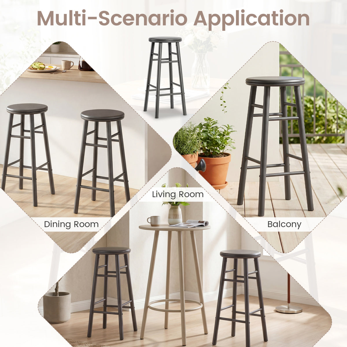 29" Swivel Bar Stools Set of 2 with Footrests & Crossbars-Gray