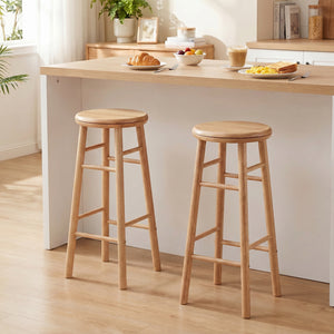 29" Swivel Bar Stools Set of 2 with Footrests & Crossbars-Natural