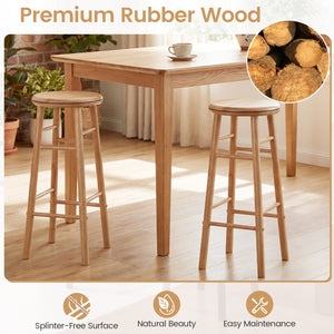 29" Swivel Bar Stools Set of 2 with Footrests & Crossbars-Natural