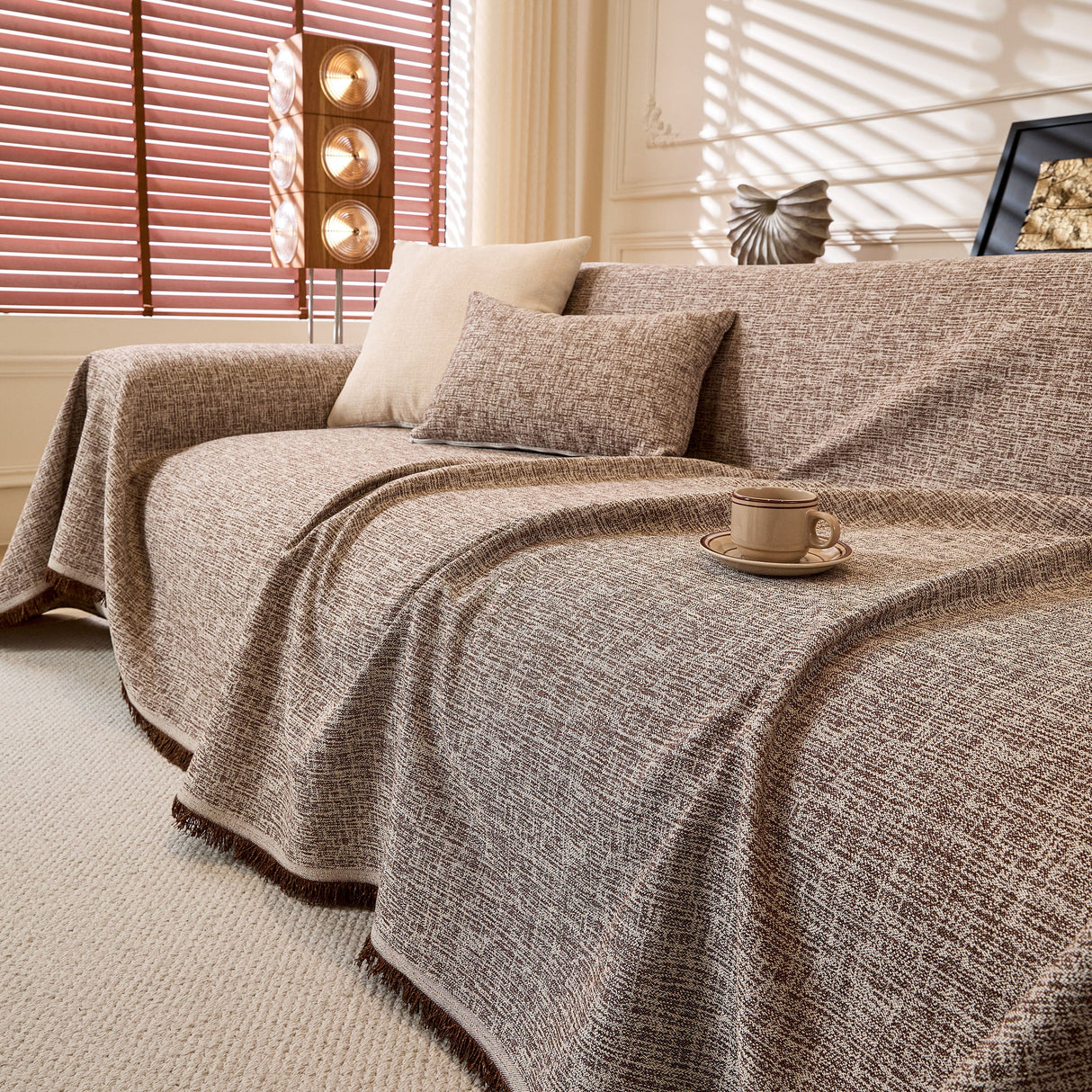 Natural Textured Linen Couch Cover, Breathable & Hypoallergenic Furniture Protector