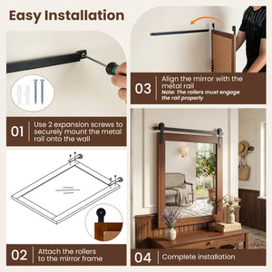 29" x 23" Rectangle Farmhouse Wall Mirror with Metal Bracket for Bathroom-Rustic Brown