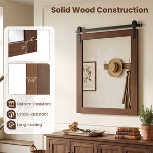 29" x 23" Rectangle Farmhouse Wall Mirror with Metal Bracket for Bathroom-Rustic Brown