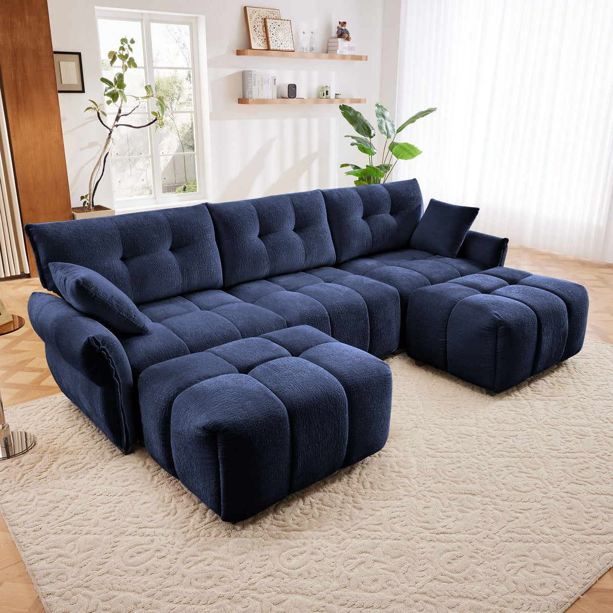 Elegant Sofa Set With Ottoman And Pillows, Textured Chenille, High Resilience Cushions by Couch.com