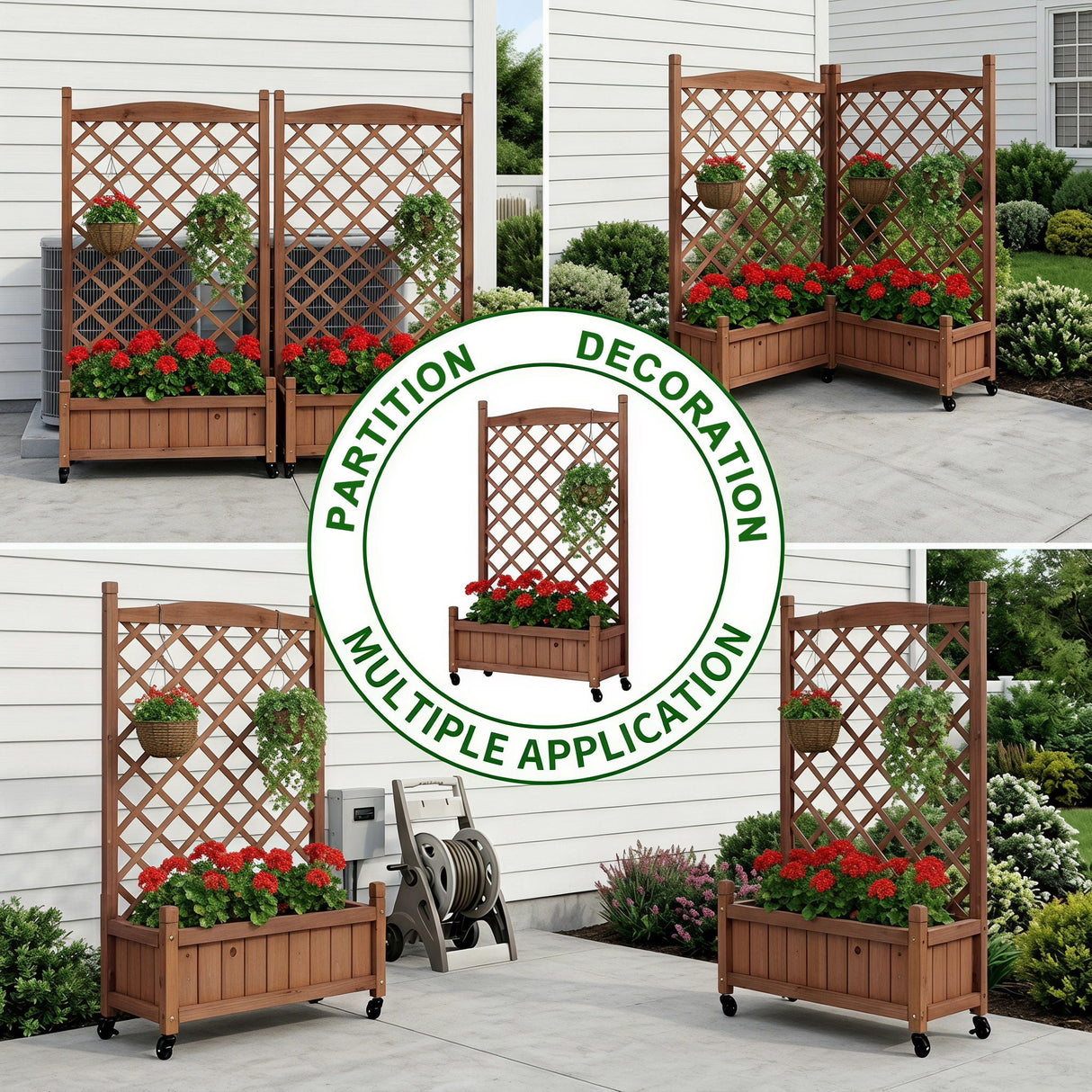 Raised Garden Bed With Trellis 2 Pack, Outdoor Planter Box & Plant Stand With Climbing Racks - Brown