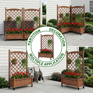 Raised Garden Bed With Trellis 2 Pack, Outdoor Planter Box & Plant Stand With Climbing Racks - Brown