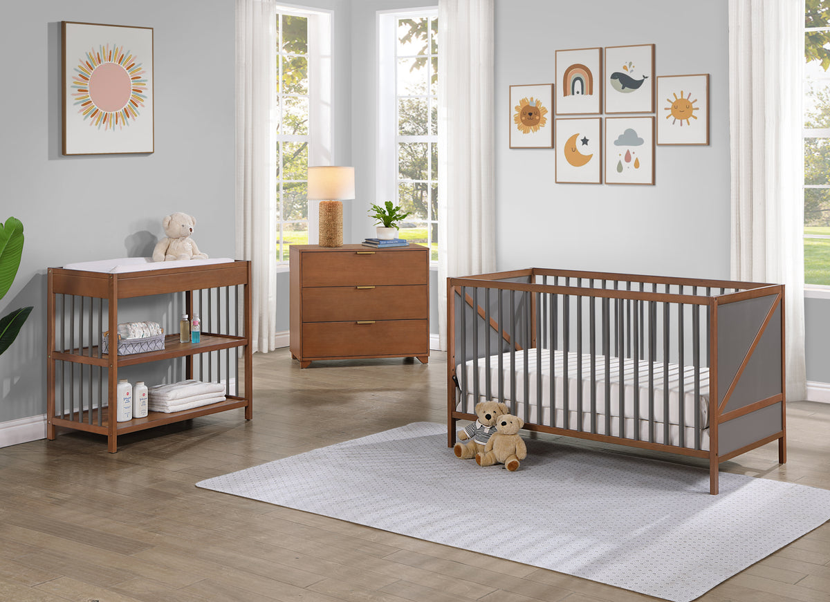 Pixie Zen 3-in-1 Convertible Crib, Walnut / Charcoal