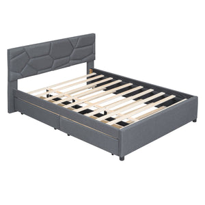 Upholstered Platform Bed With Brick Pattern Headboard And Twin Long Size Trundle by Couch.com