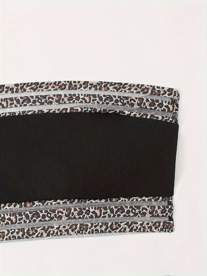 Bikini Leopard Print High Waist Bandeau 2 Piece Swimsuit for Women – Super Stretchy Bikini Set with Seductive Mesh Detail and Flattering Fit – Chic Animal Print Swimwear for Beachwear Poolside and Summer Vacations