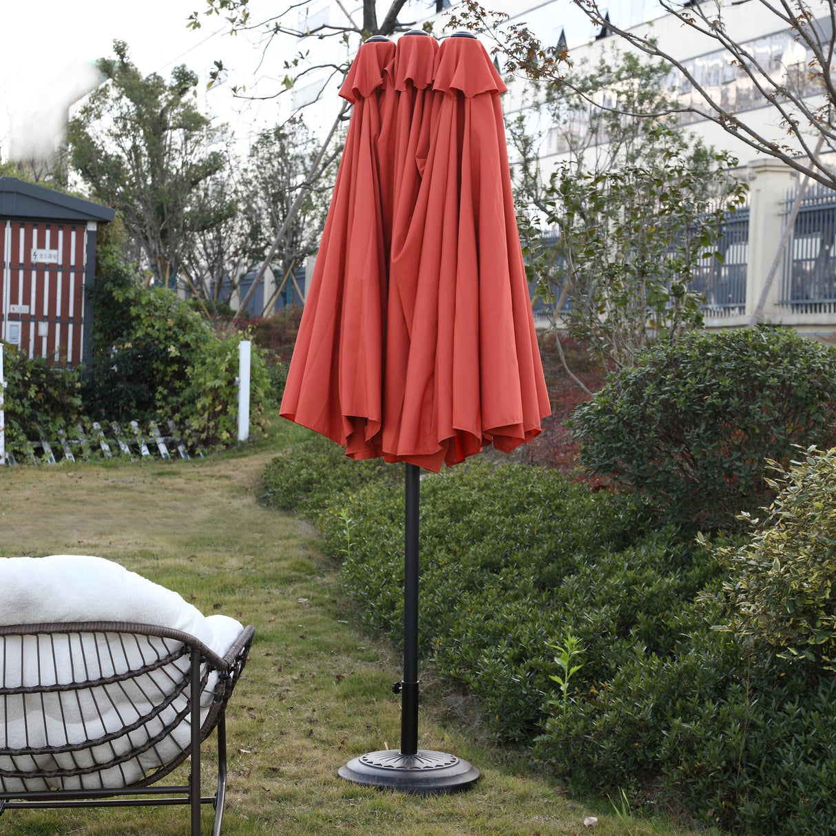 14.8 Ft Double Sided Outdoor Umbrella Rectangular Large with Crank (Orange)