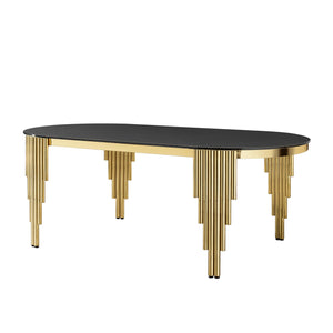 Glass Top Oval Dining Table With Gold Stainless Steel Base For 8 Seats - Gold / Black by Couch.com