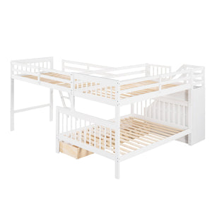 Solid L Shaped Bunk Bed With 3 Drawers, Ladder And Staircase by Couch.com