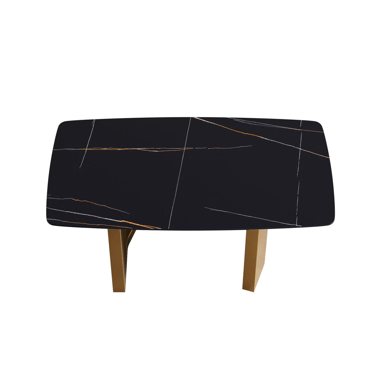 63" Artificial Stone Curved Golden Metal Leg Dining Table, 6 People - Black / Gold by Couch.com