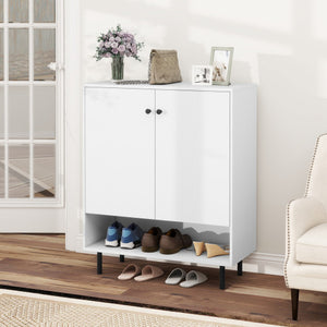 4-Drawer Dresser Modern Chest Storage Organizer with Open Shelves-Black