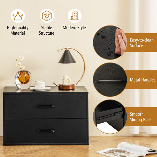 2-Drawer Stackable Horizontal Storage Cabinet Dresser Chest with Handles-Black