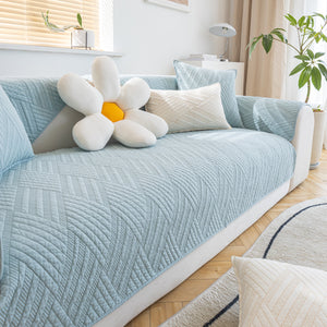 Quilted Geometric Cotton Sofa Cover, Non-Slip & Thick Padded Furniture Covers