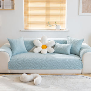 Quilted Geometric Cotton Sofa Cover, Non-Slip & Thick Padded Furniture Covers