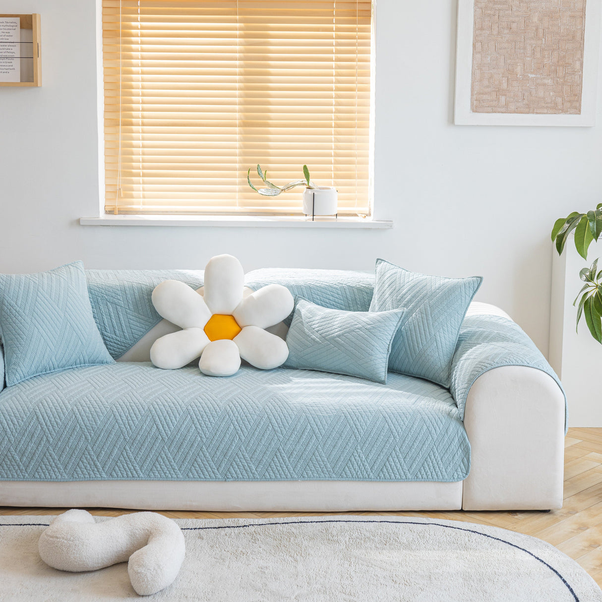 Quilted Geometric Cotton Sofa Cover, Non-Slip & Thick Padded Furniture Covers