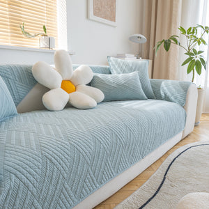 Quilted Geometric Cotton Sofa Cover, Non-Slip & Thick Padded Furniture Covers