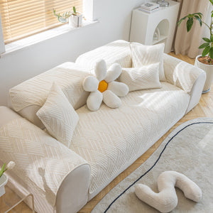 Quilted Geometric Cotton Sofa Cover, Non-Slip & Thick Padded Furniture Covers