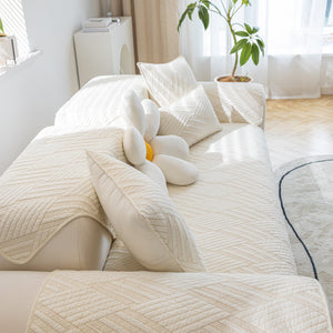 Quilted Geometric Cotton Sofa Cover, Non-Slip & Thick Padded Furniture Covers