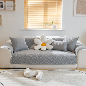 Quilted Geometric Cotton Sofa Cover, Non-Slip & Thick Padded Furniture Covers