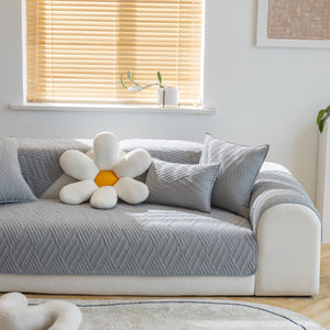 Quilted Geometric Cotton Sofa Cover, Non-Slip & Thick Padded Furniture Covers
