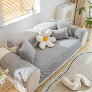 Quilted Geometric Cotton Sofa Cover, Non-Slip & Thick Padded Furniture Covers