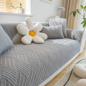 Quilted Geometric Cotton Sofa Cover, Non-Slip & Thick Padded Furniture Covers