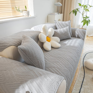 Quilted Geometric Cotton Sofa Cover, Non-Slip & Thick Padded Furniture Covers