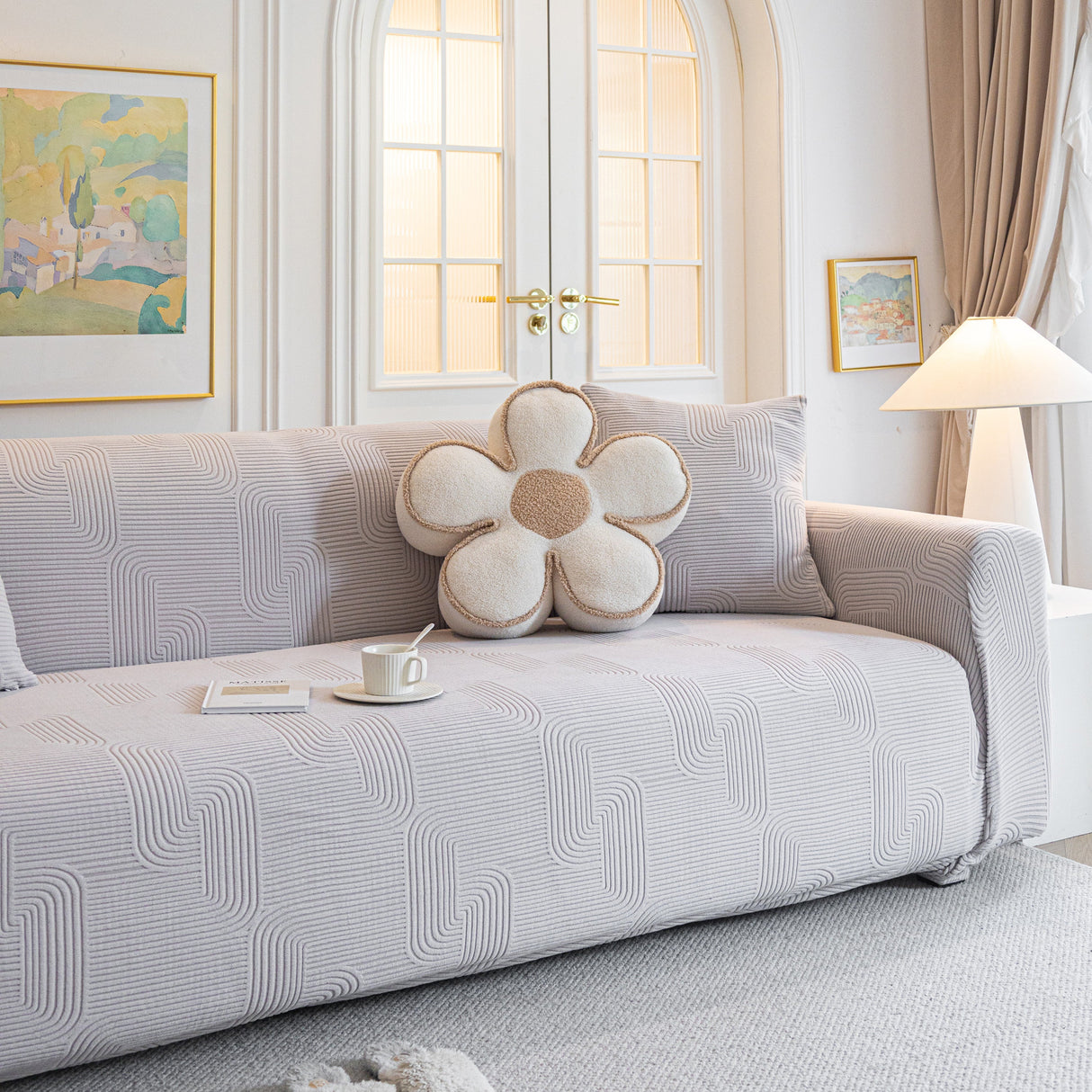 Modern Slipcovers Geometric Textured Stretchable Sofa Cover for Couch with Chaise