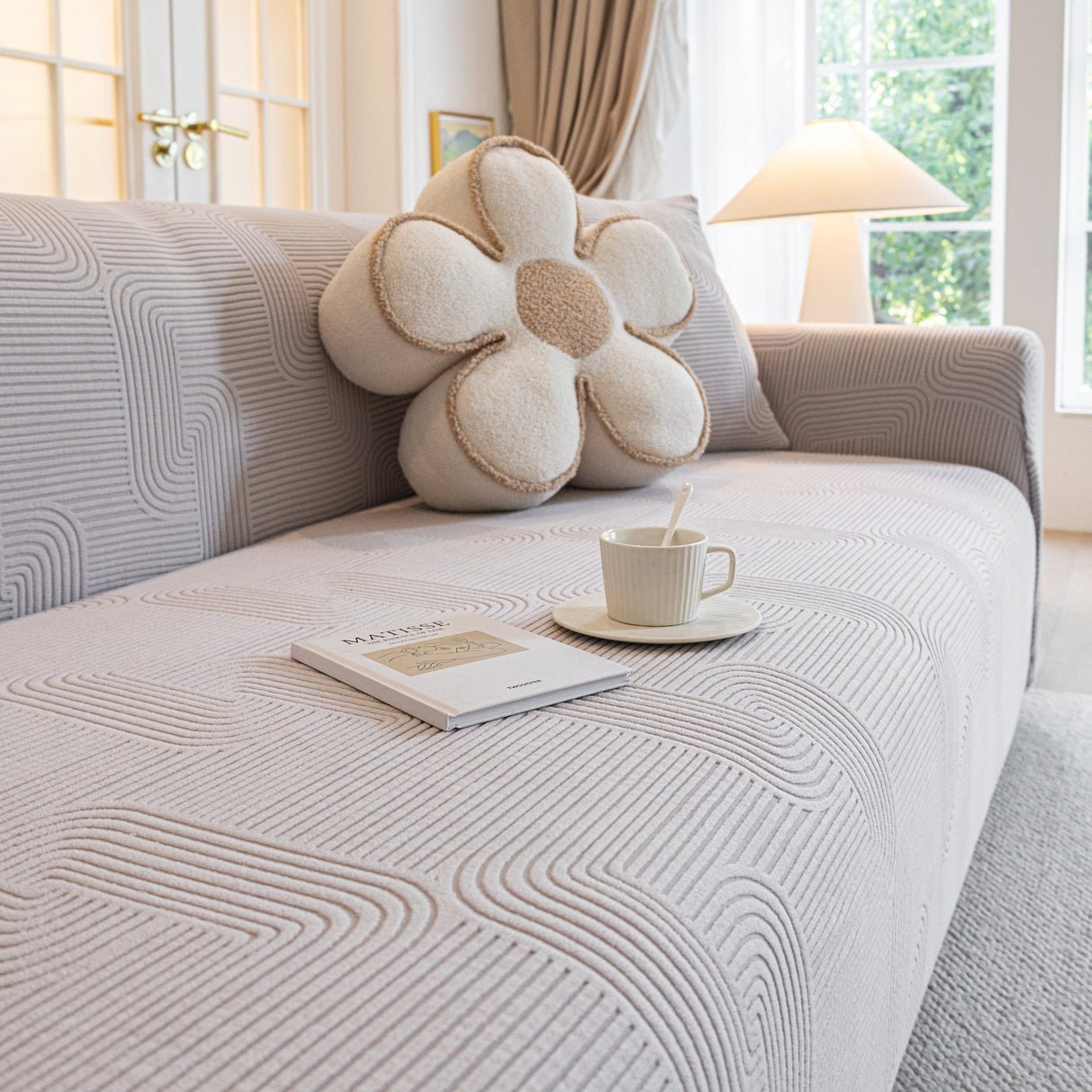 Modern Slipcovers Geometric Textured Stretchable Sofa Cover for Couch with Chaise