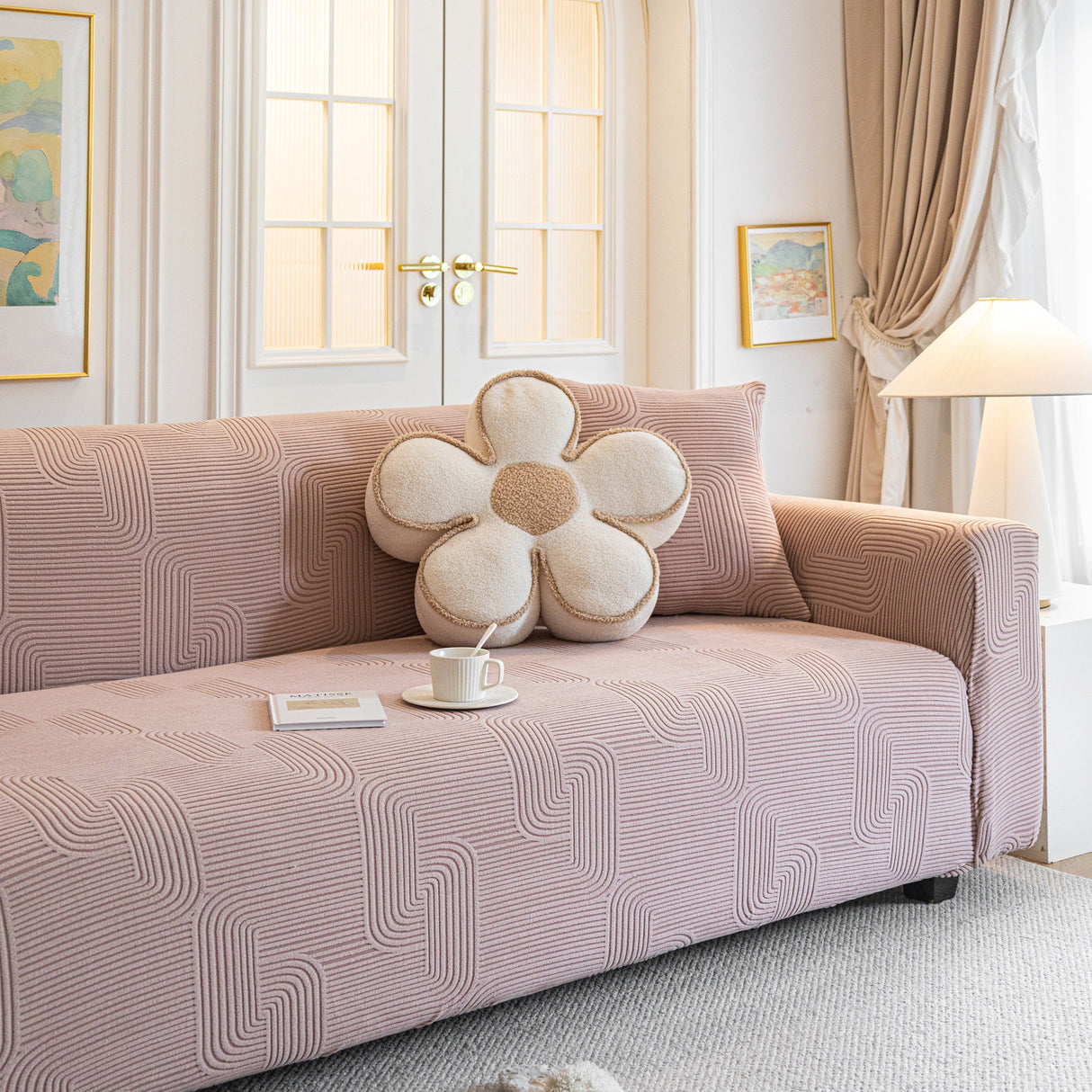 Modern Slipcovers Geometric Textured Stretchable Sofa Cover for Couch with Chaise