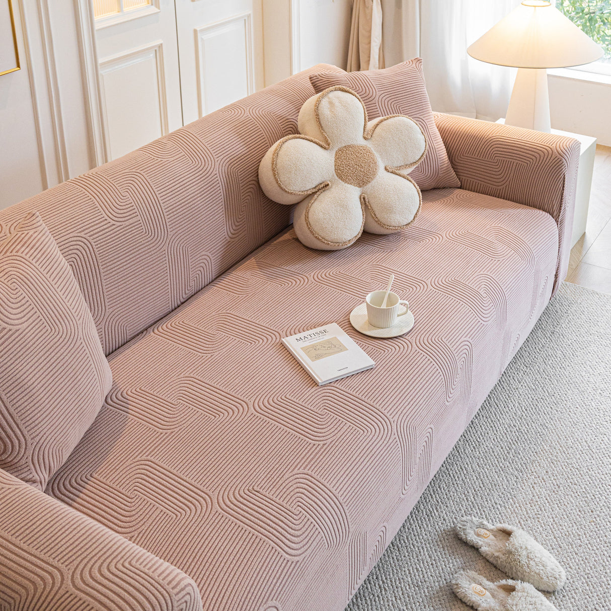 Modern Slipcovers Geometric Textured Stretchable Sofa Cover for Couch with Chaise