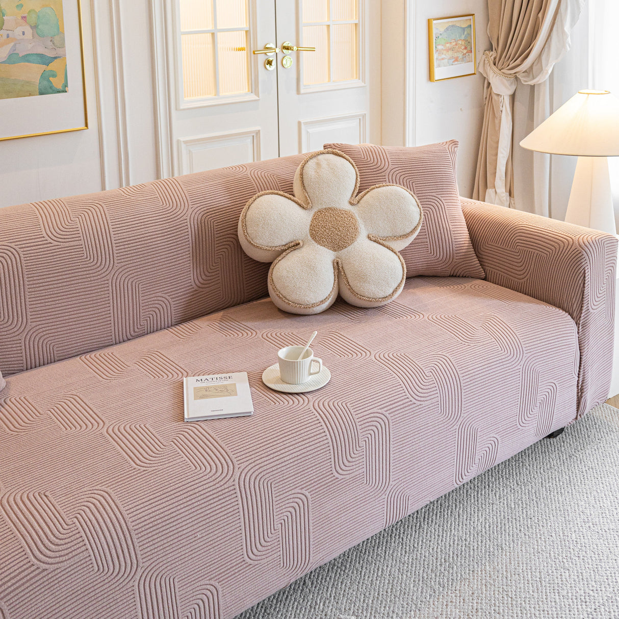 Modern Slipcovers Geometric Textured Stretchable Sofa Cover for Couch with Chaise