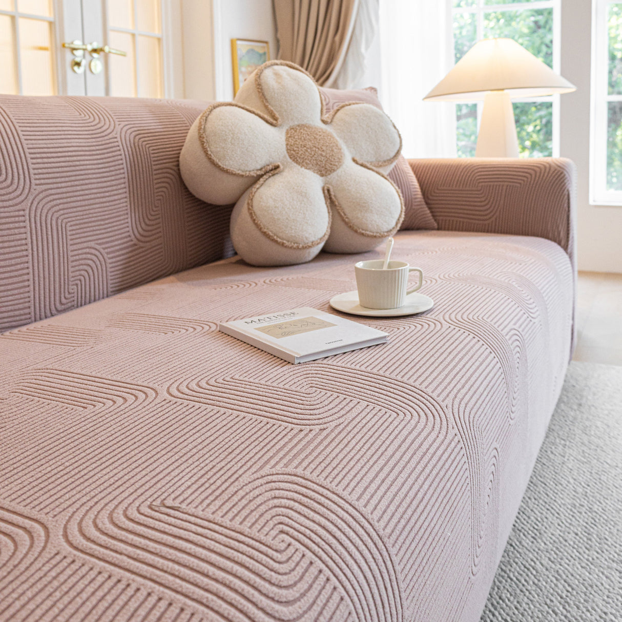 Modern Slipcovers Geometric Textured Stretchable Sofa Cover for Couch with Chaise