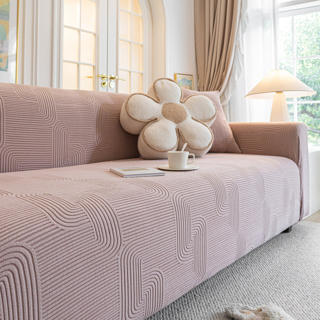 Modern Slipcovers Geometric Textured Stretchable Sofa Cover for Couch with Chaise