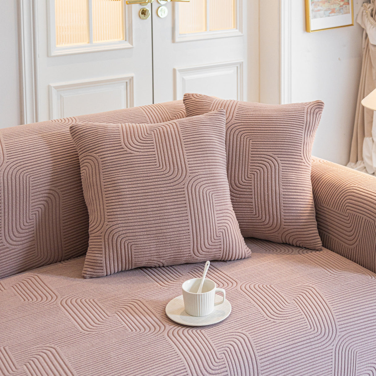 Modern Slipcovers Geometric Textured Stretchable Sofa Cover for Couch with Chaise