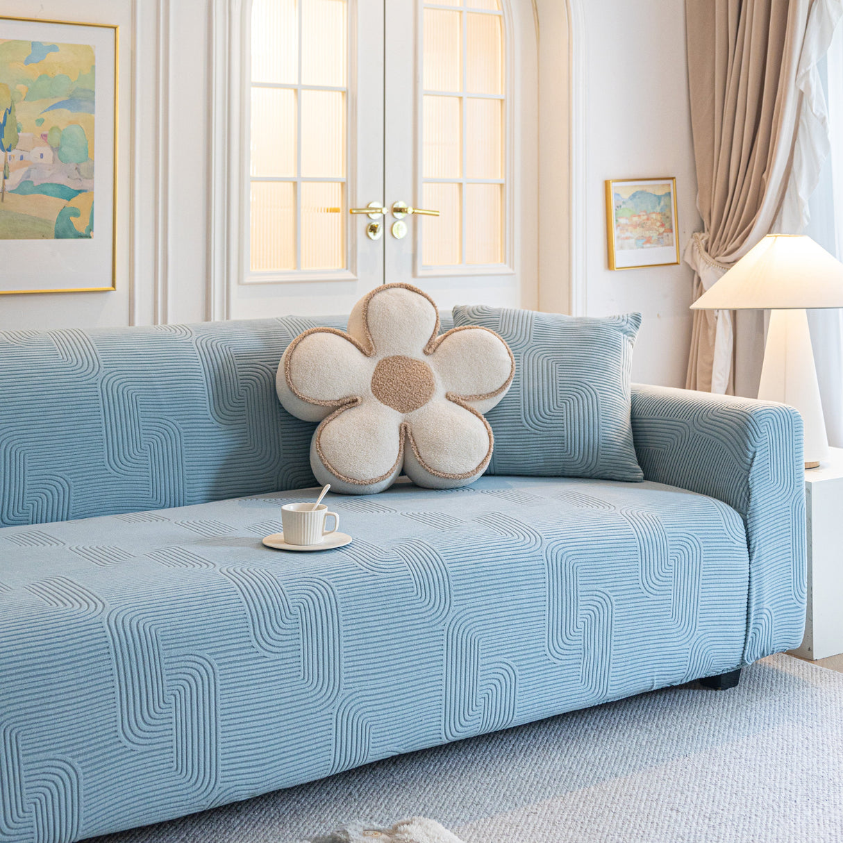 Modern Slipcovers Geometric Textured Stretchable Sofa Cover for Couch with Chaise