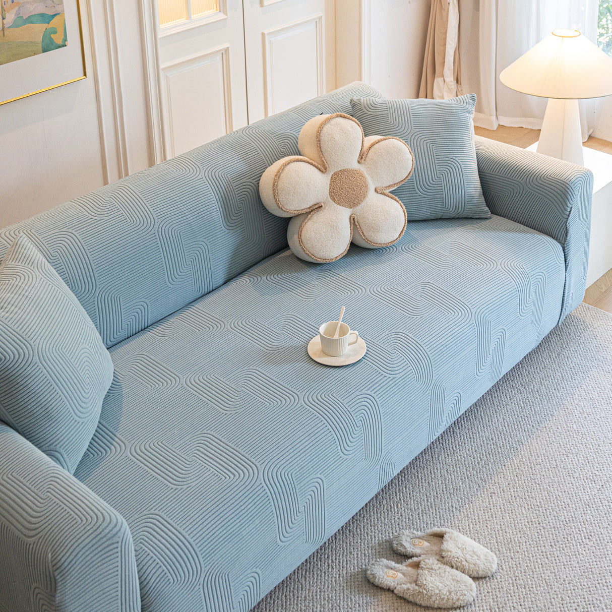 Modern Slipcovers Geometric Textured Stretchable Sofa Cover for Couch with Chaise