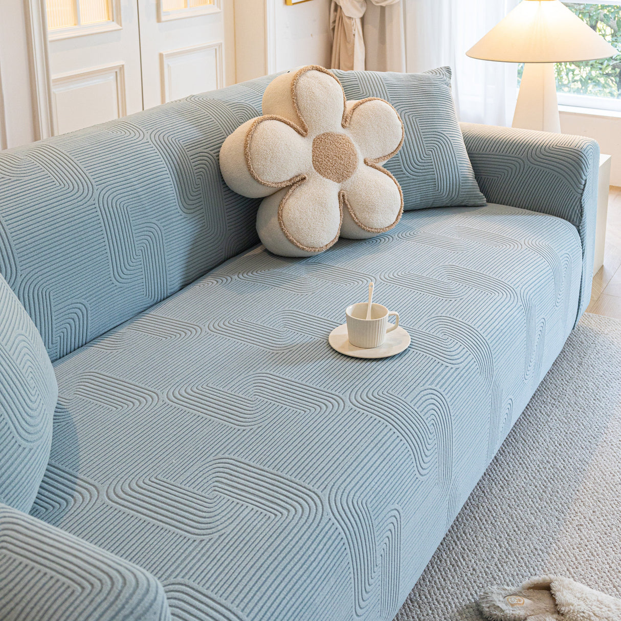 Modern Slipcovers Geometric Textured Stretchable Sofa Cover for Couch with Chaise